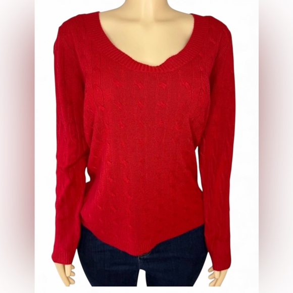 New York & Company Red Crew Neck Cable Knit Sweater XL Soft Cozy Pullover - Picture 9 of 9